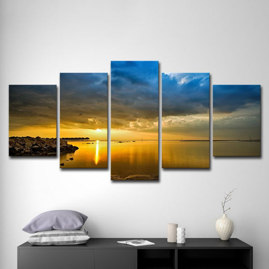 Canvas Multi-Piece Wall Decor Modern Lake and Cloudy Sky Sunset Scenery Art Print in Yellow Clearhalo 'Art Gallery' 'Canvas Art' 'Contemporary Art Gallery' 'Modern' Arts' 1615586