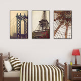 Global Inspired Landmarks Canvas Print Brown Architecture Wall Art Set for Bedroom Brown 24" x 48"