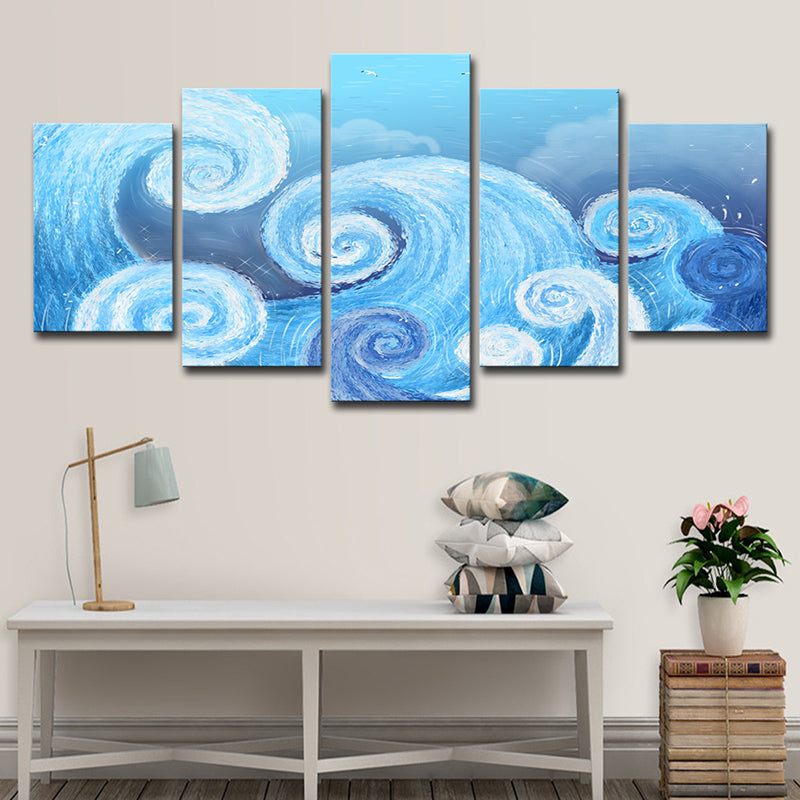 Blue Spiral Painting Wall Art Decor Multi-Piece Tropical Living Room Canvas Print Blue Clearhalo 'Art Gallery' 'Canvas Art' 'Coastal Art Gallery' 'Nautical' Arts' 1615618