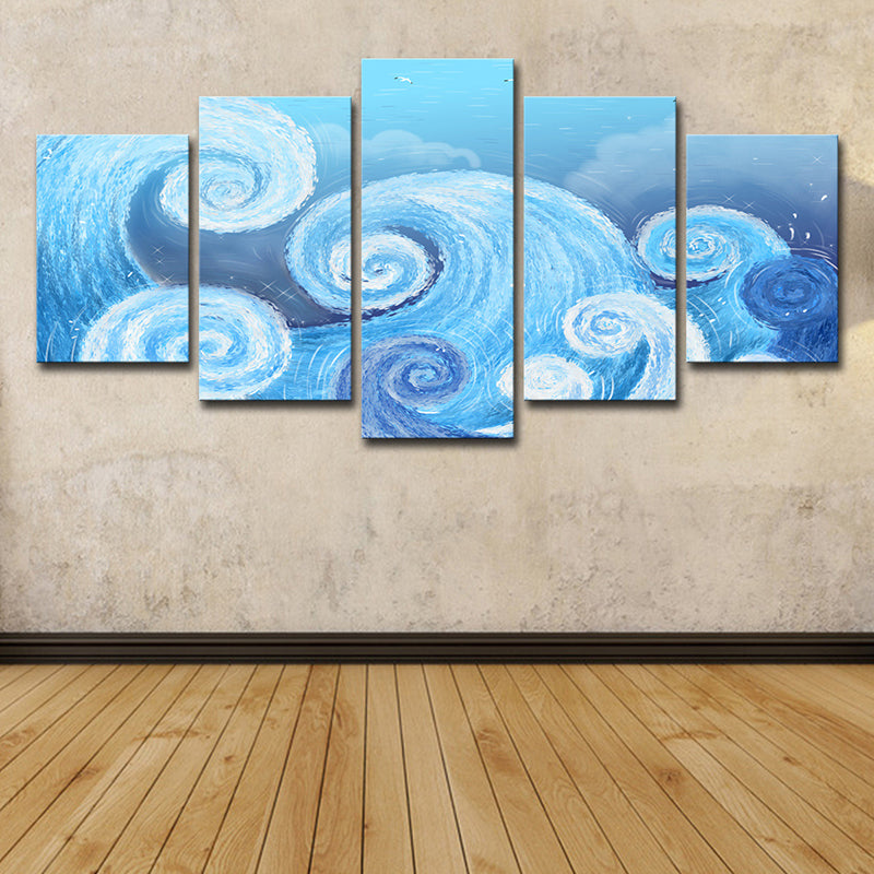Blue Spiral Painting Wall Art Decor Multi-Piece Tropical Living Room Canvas Print Clearhalo 'Art Gallery' 'Canvas Art' 'Coastal Art Gallery' 'Nautical' Arts' 1615619