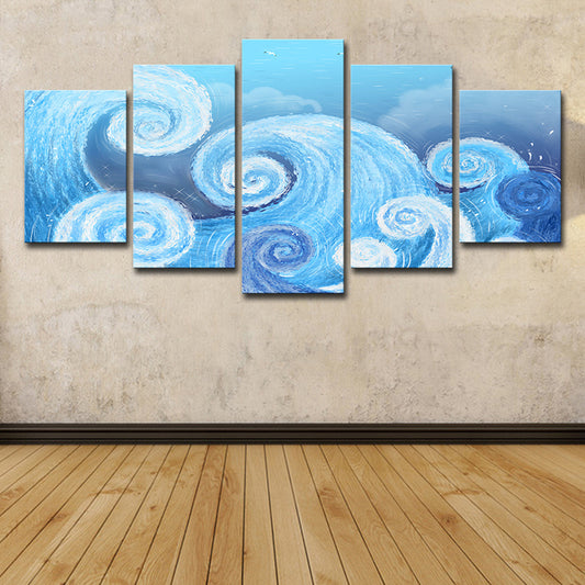 Blue Spiral Painting Wall Art Decor Multi-Piece Tropical Living Room Canvas Print Clearhalo 'Art Gallery' 'Canvas Art' 'Coastal Art Gallery' 'Nautical' Arts' 1615619