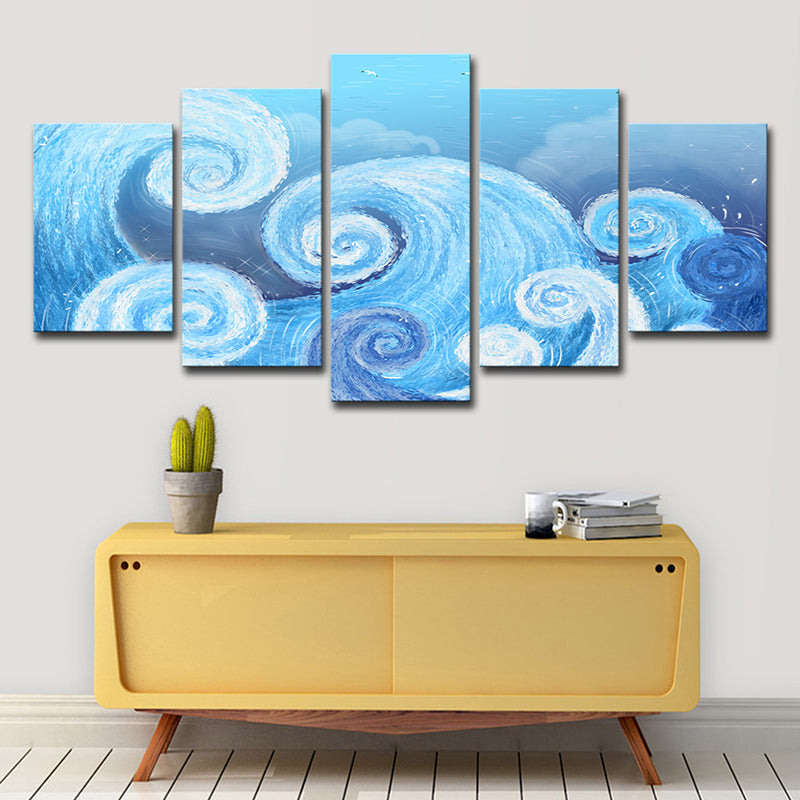 Blue Spiral Painting Wall Art Decor Multi-Piece Tropical Living Room Canvas Print Clearhalo 'Art Gallery' 'Canvas Art' 'Coastal Art Gallery' 'Nautical' Arts' 1615620