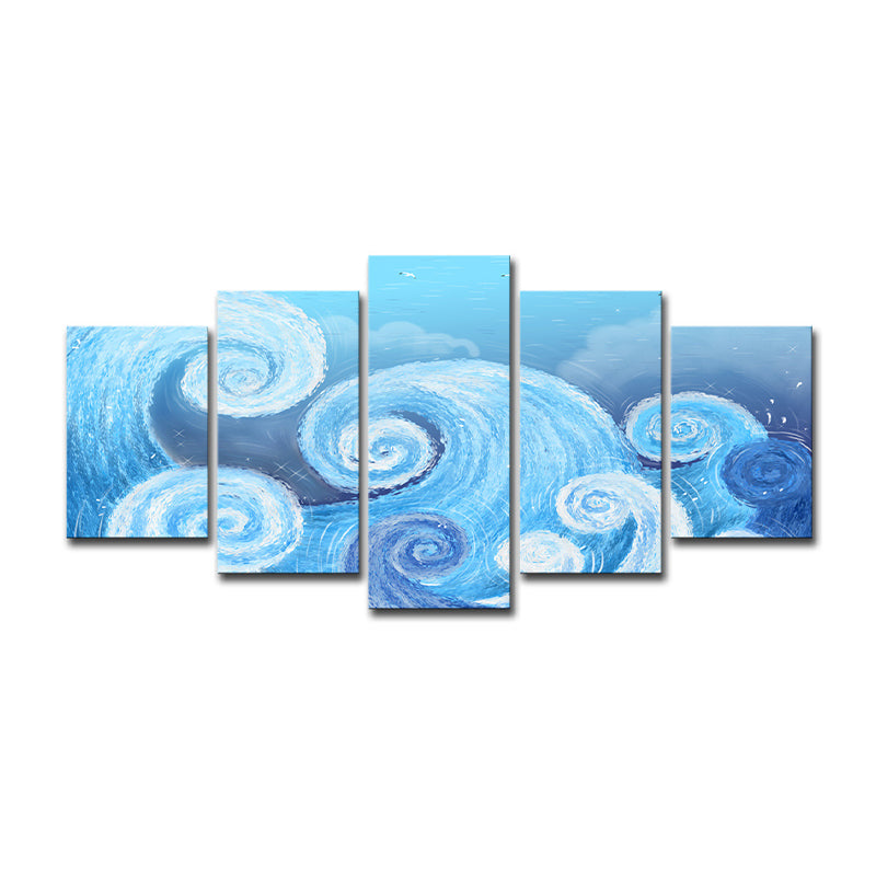 Blue Spiral Painting Wall Art Decor Multi-Piece Tropical Living Room Canvas Print Clearhalo 'Art Gallery' 'Canvas Art' 'Coastal Art Gallery' 'Nautical' Arts' 1615621