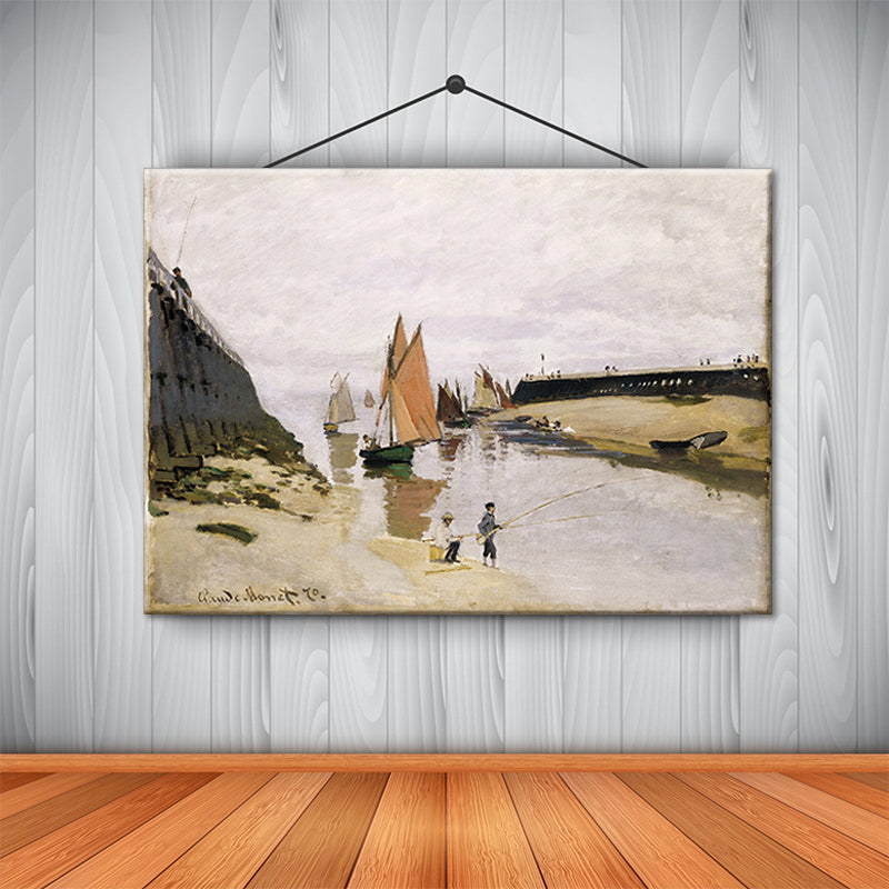 Modern Fishing Painting Wall Art Yellow-White Textured Canvas Print for Living Room Clearhalo 'Art Gallery' 'Canvas Art' 'Contemporary Art Gallery' 'Modern' Arts' 1615633