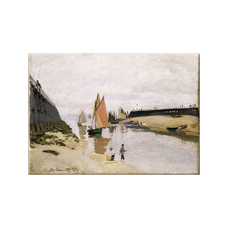 Modern Fishing Painting Wall Art Yellow-White Textured Canvas Print for Living Room Clearhalo 'Art Gallery' 'Canvas Art' 'Contemporary Art Gallery' 'Modern' Arts' 1615635