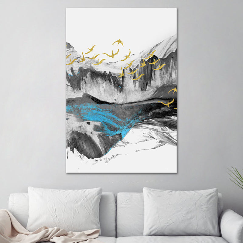 Bird Flying over Mountains Painting Textured Modernism Dining Room Wall Art Decor Yellow Clearhalo 'Art Gallery' 'Canvas Art' 'Contemporary Art Gallery' 'Modern' Arts' 1615665