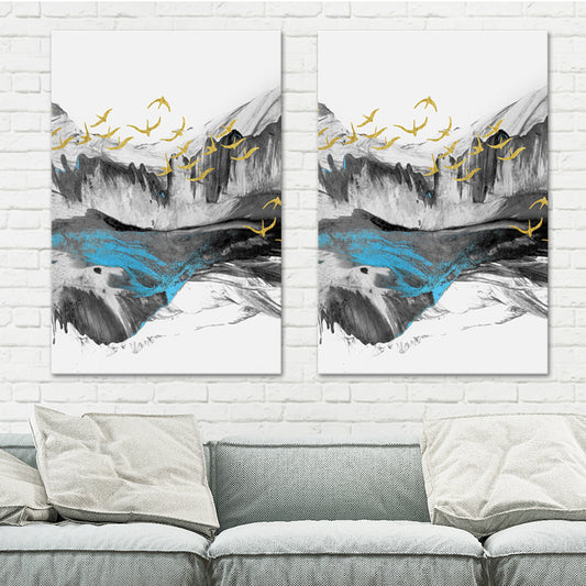 Bird Flying over Mountains Painting Textured Modernism Dining Room Wall Art Decor Clearhalo 'Art Gallery' 'Canvas Art' 'Contemporary Art Gallery' 'Modern' Arts' 1615666