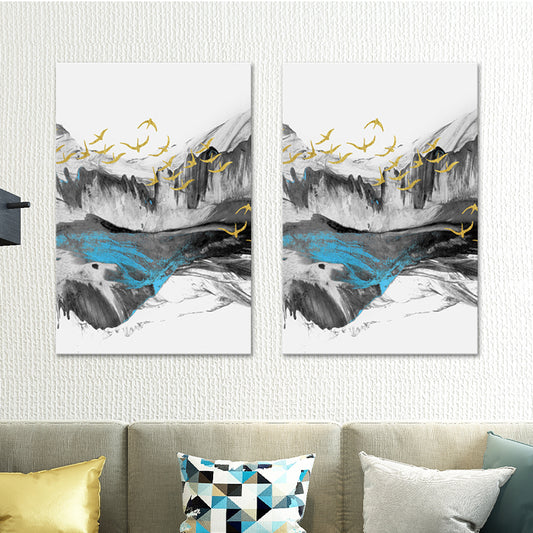 Bird Flying over Mountains Painting Textured Modernism Dining Room Wall Art Decor Clearhalo 'Art Gallery' 'Canvas Art' 'Contemporary Art Gallery' 'Modern' Arts' 1615667