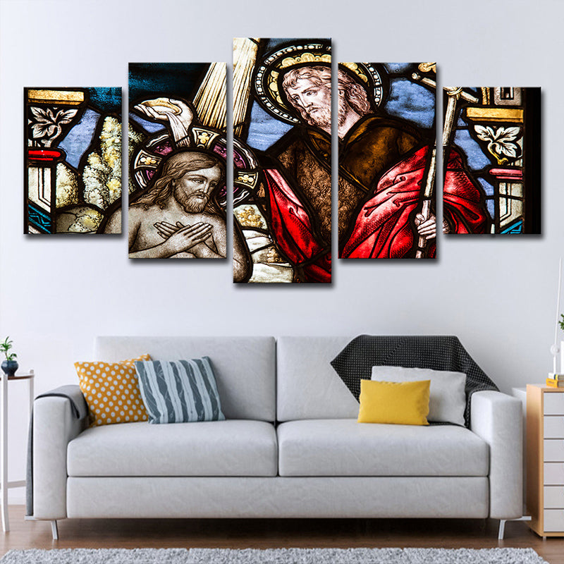 Red Baptism Canvas Art Religion Contemporary Multiple-Piece Wall Decoration for Bedroom - Red - Clearhalo - 'Arts' - 'Canvas Art' - 1615689