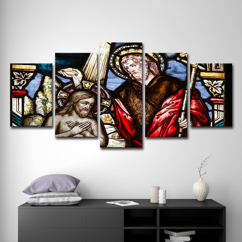 Red Baptism Canvas Art Religion Contemporary Multiple-Piece Wall Decoration for Bedroom - Clearhalo - 'Arts' - 'Canvas Art' - 1615690