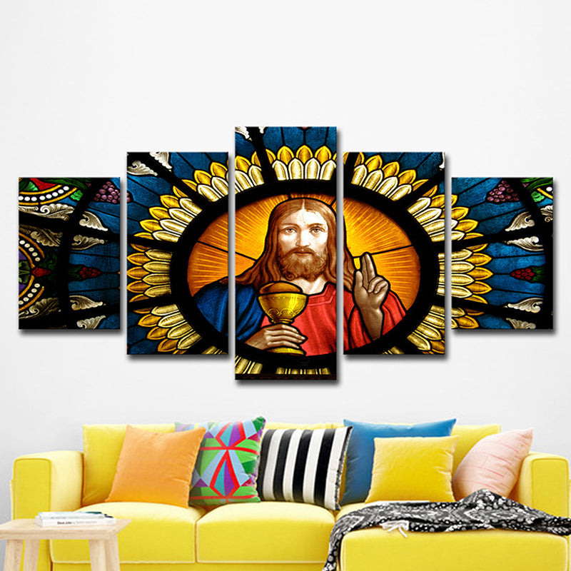 Contemporary Canvas Wall Art Orange and Blue Jesus Painting Wall Decor for Living Room Orange Clearhalo 'Arts' 'Canvas Art' 1615693