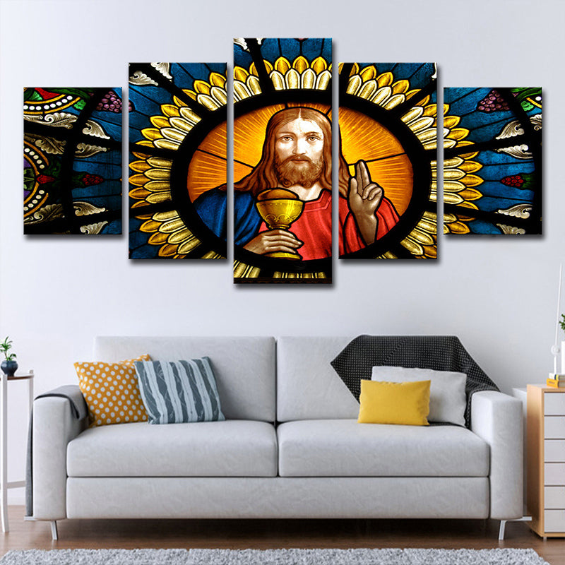 Contemporary Canvas Wall Art Orange and Blue Jesus Painting Wall Decor for Living Room Clearhalo 'Arts' 'Canvas Art' 1615694