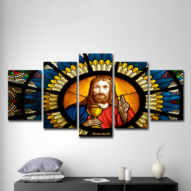 Contemporary Canvas Wall Art Orange and Blue Jesus Painting Wall Decor for Living Room Clearhalo 'Arts' 'Canvas Art' 1615695