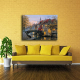 Red Autumn Scenery Painting Bridge to Houses Modern Textured Canvas Wall Art for Home Red Clearhalo 'Art Gallery' 'Canvas Art' 'Contemporary Art Gallery' 'Modern' Arts' 1615705