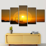Yellow Dusk Sun Dog Art Print Multi-Piece Wall Decor for House Hallway, Canvas Made