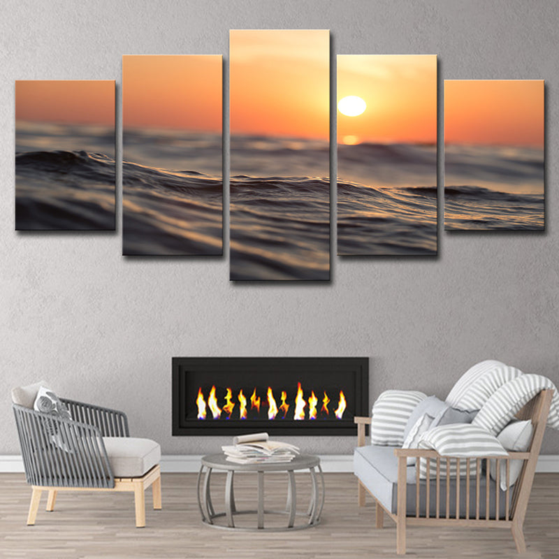 Yellow Sunset Wall Art Close-Up Sea Water Tropical Multi-Piece Canvas Print Yellow Clearhalo 'Art Gallery' 'Canvas Art' 'Coastal Art Gallery' 'Nautical' Arts' 1615738