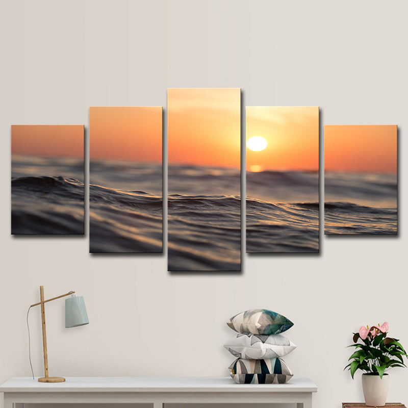 Yellow Sunset Wall Art Close-Up Sea Water Tropical Multi-Piece Canvas Print Clearhalo 'Art Gallery' 'Canvas Art' 'Coastal Art Gallery' 'Nautical' Arts' 1615739