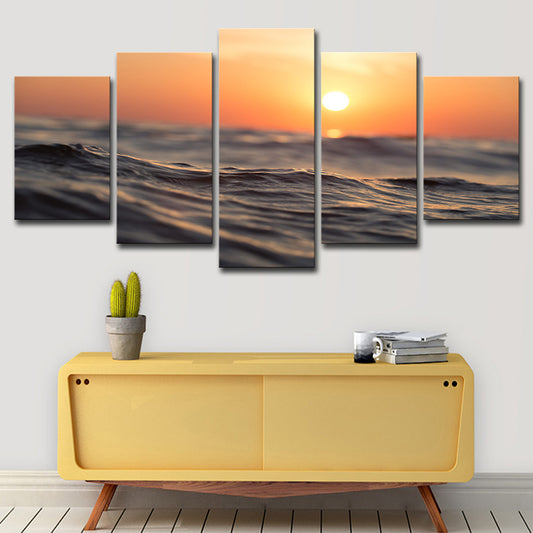Yellow Sunset Wall Art Close-Up Sea Water Tropical Multi-Piece Canvas Print Clearhalo 'Art Gallery' 'Canvas Art' 'Coastal Art Gallery' 'Nautical' Arts' 1615740