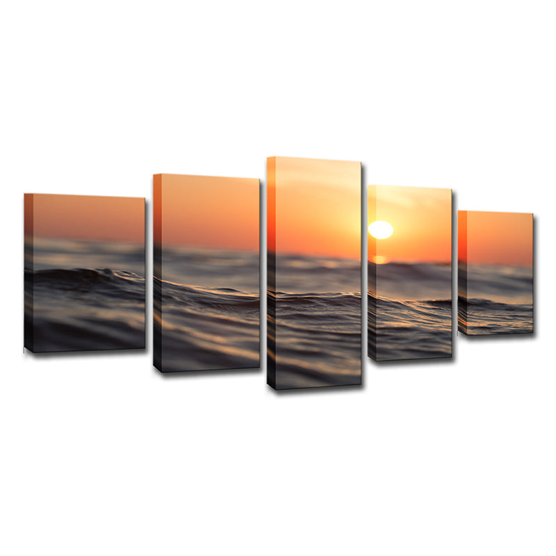 Yellow Sunset Wall Art Close-Up Sea Water Tropical Multi-Piece Canvas Print Clearhalo 'Art Gallery' 'Canvas Art' 'Coastal Art Gallery' 'Nautical' Arts' 1615741