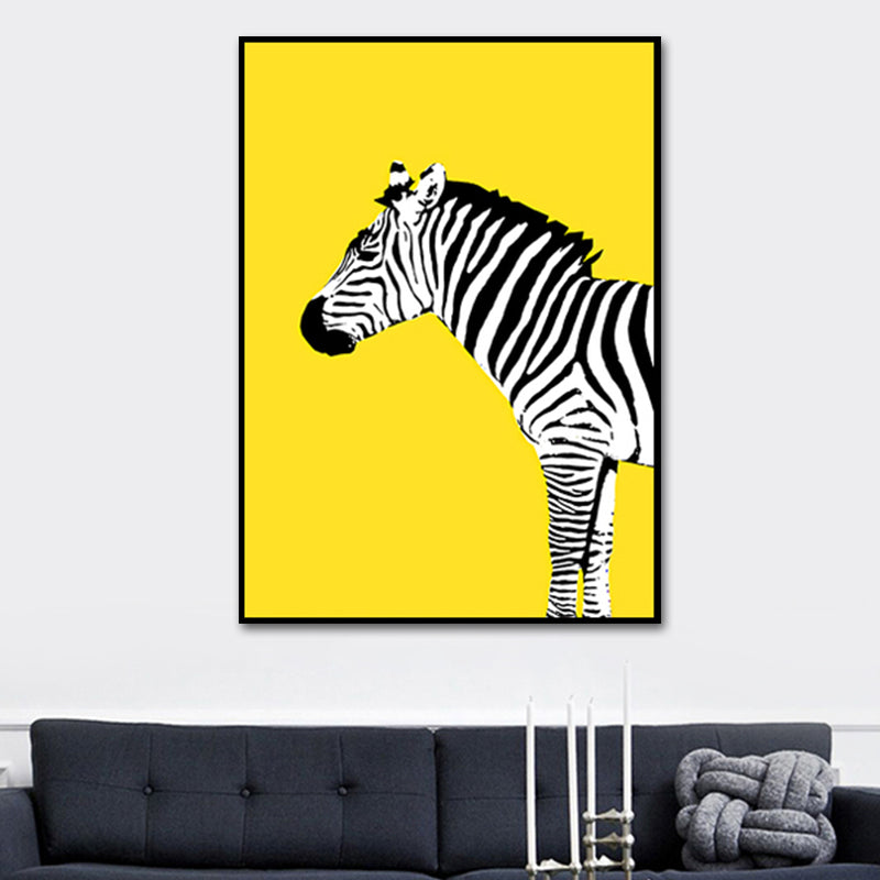 Childrens Art Zebra Canvas Living Room Wall Decoration in Black and White on Yellow Clearhalo 'Art Gallery' 'Canvas Art' 'Kids' Arts' 1615753