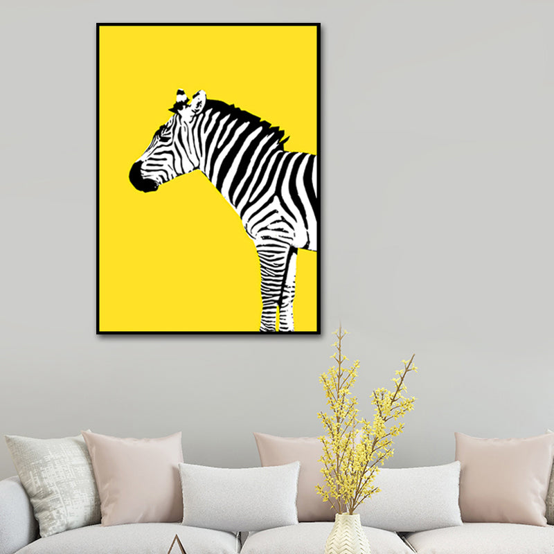 Childrens Art Zebra Canvas Living Room Wall Decoration in Black and White on Yellow Clearhalo 'Art Gallery' 'Canvas Art' 'Kids' Arts' 1615754