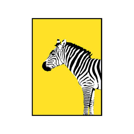 Childrens Art Zebra Canvas Living Room Wall Decoration in Black and White on Yellow Clearhalo 'Art Gallery' 'Canvas Art' 'Kids' Arts' 1615755