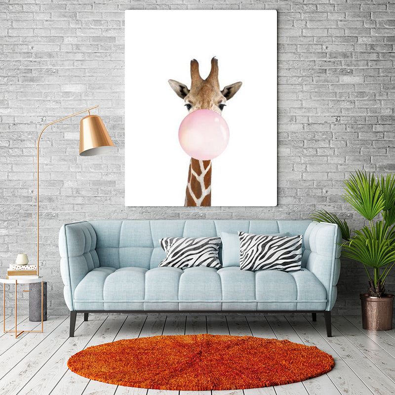 Illustration Childrens Art Wall Decor with Animal Chewing Bubble Gum Pattern in Soft Color Clearhalo 'Art Gallery' 'Canvas Art' 'Kids' Arts' 1615766