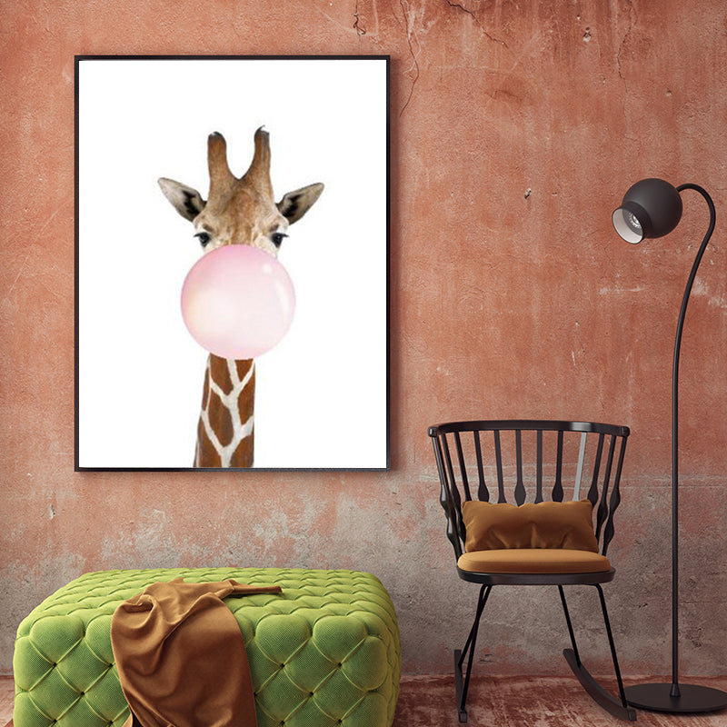 Illustration Childrens Art Wall Decor with Animal Chewing Bubble Gum Pattern in Soft Color Clearhalo 'Art Gallery' 'Canvas Art' 'Kids' Arts' 1615767