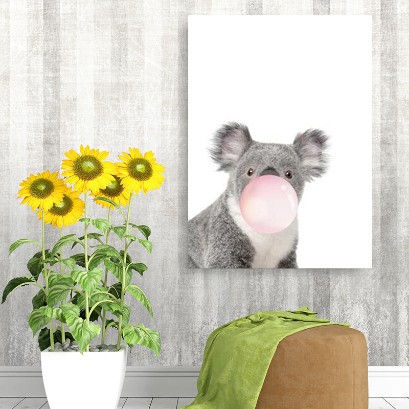 Illustration Childrens Art Wall Decor with Animal Chewing Bubble Gum Pattern in Soft Color Grey Clearhalo 'Art Gallery' 'Canvas Art' 'Kids' Arts' 1615771