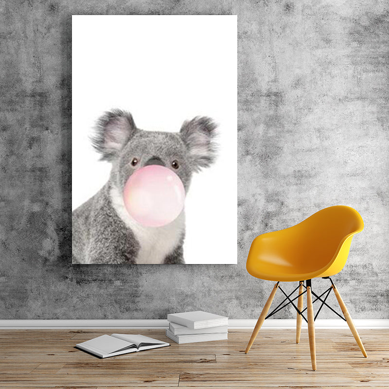 Illustration Childrens Art Wall Decor with Animal Chewing Bubble Gum Pattern in Soft Color Clearhalo 'Art Gallery' 'Canvas Art' 'Kids' Arts' 1615772