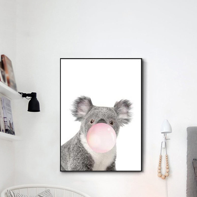 Illustration Childrens Art Wall Decor with Animal Chewing Bubble Gum Pattern in Soft Color Clearhalo 'Art Gallery' 'Canvas Art' 'Kids' Arts' 1615773