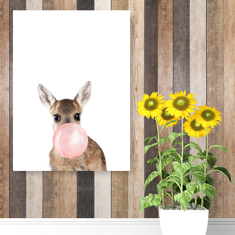 Illustration Childrens Art Wall Decor with Animal Chewing Bubble Gum Pattern in Soft Color Yellow Clearhalo 'Art Gallery' 'Canvas Art' 'Kids' Arts' 1615777