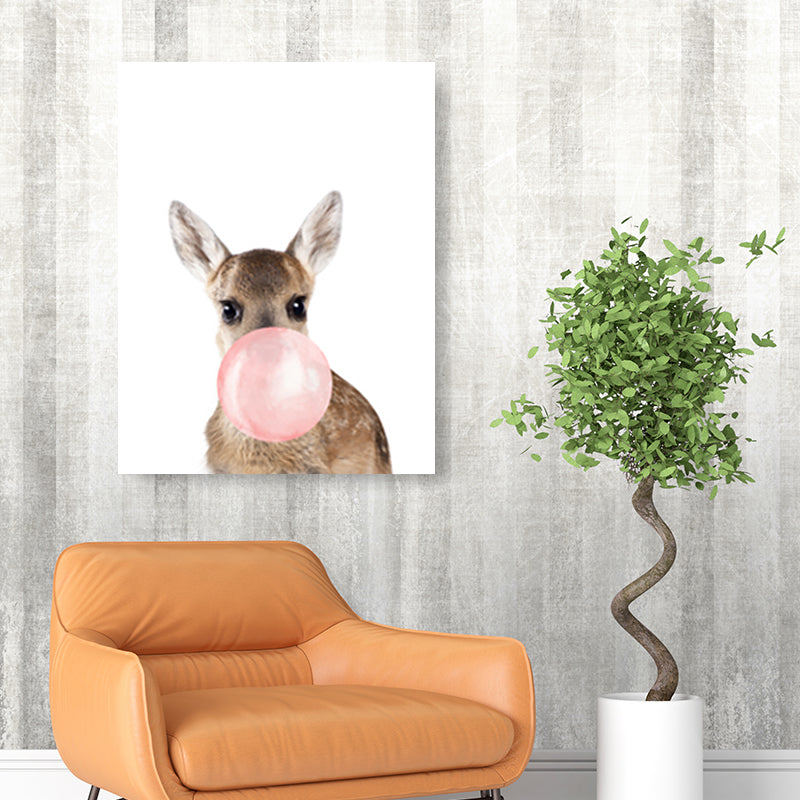 Illustration Childrens Art Wall Decor with Animal Chewing Bubble Gum Pattern in Soft Color Clearhalo 'Art Gallery' 'Canvas Art' 'Kids' Arts' 1615778