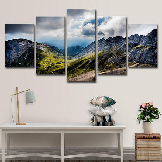 Photo Print Modern Wall Art with Pilatus Mountain and Cloudy Sky Landscape in Grey Grey Clearhalo 'Art Gallery' 'Canvas Art' 'Contemporary Art Gallery' 'Modern' Arts' 1615783