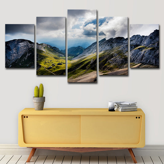 Photo Print Modern Wall Art with Pilatus Mountain and Cloudy Sky Landscape in Grey Clearhalo 'Art Gallery' 'Canvas Art' 'Contemporary Art Gallery' 'Modern' Arts' 1615785