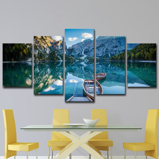 Modernism Canvas Wall Art Blue Lake Reflection of Mountain and Boat Scenery Wall Decor Clearhalo 'Art Gallery' 'Canvas Art' 'Contemporary Art Gallery' 'Modern' Arts' 1615791