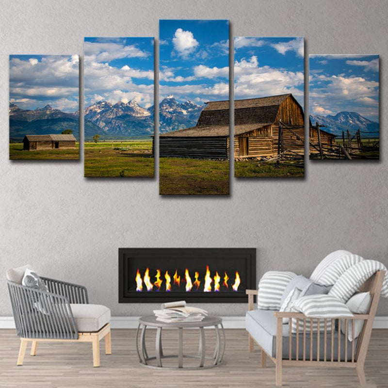 Multi-Piece Barn Scenery Wall Art Canvas Contemporary Wall Decor for Family Room Blue Clearhalo 'Art Gallery' 'Canvas Art' 'Contemporary Art Gallery' 'Modern' Arts' 1615804