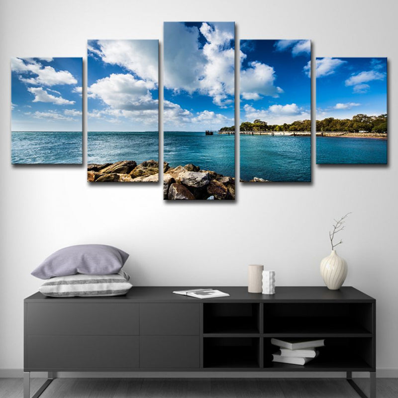 Brook Island Ocean Wall Art Modernism Multi-Piece Canvas Print in Sky Blue for Dining Room Sky Blue Clearhalo 'Art Gallery' 'Canvas Art' 'Contemporary Art Gallery' 'Modern' Arts' 1615824