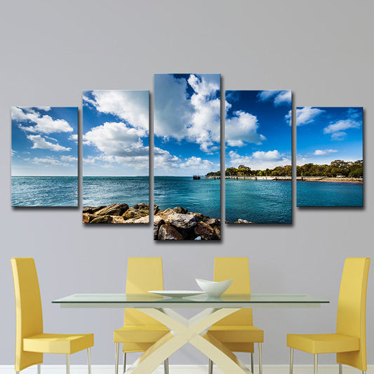 Brook Island Ocean Wall Art Modernism Multi-Piece Canvas Print in Sky Blue for Dining Room Clearhalo 'Art Gallery' 'Canvas Art' 'Contemporary Art Gallery' 'Modern' Arts' 1615825