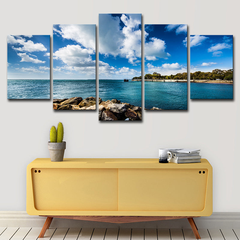 Brook Island Ocean Wall Art Modernism Multi-Piece Canvas Print in Sky Blue for Dining Room Clearhalo 'Art Gallery' 'Canvas Art' 'Contemporary Art Gallery' 'Modern' Arts' 1615826