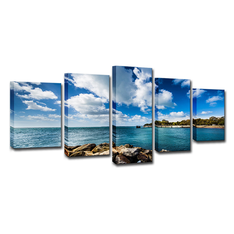 Brook Island Ocean Wall Art Modernism Multi-Piece Canvas Print in Sky Blue for Dining Room Clearhalo 'Art Gallery' 'Canvas Art' 'Contemporary Art Gallery' 'Modern' Arts' 1615827