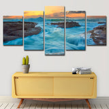Nightfall Seascape Rushing Water Art Print Modern Canvas Wall Decor in Ocean Blue Clearhalo 'Art Gallery' 'Canvas Art' 'Contemporary Art Gallery' 'Modern' Arts' 1615833