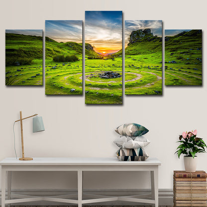Majestic Stone Circle Landscape Canvas Art for House Corridor, Green, Multi-Piece Green Clearhalo 'Art Gallery' 'Canvas Art' 'Contemporary Art Gallery' 'Modern' Arts' 1615838