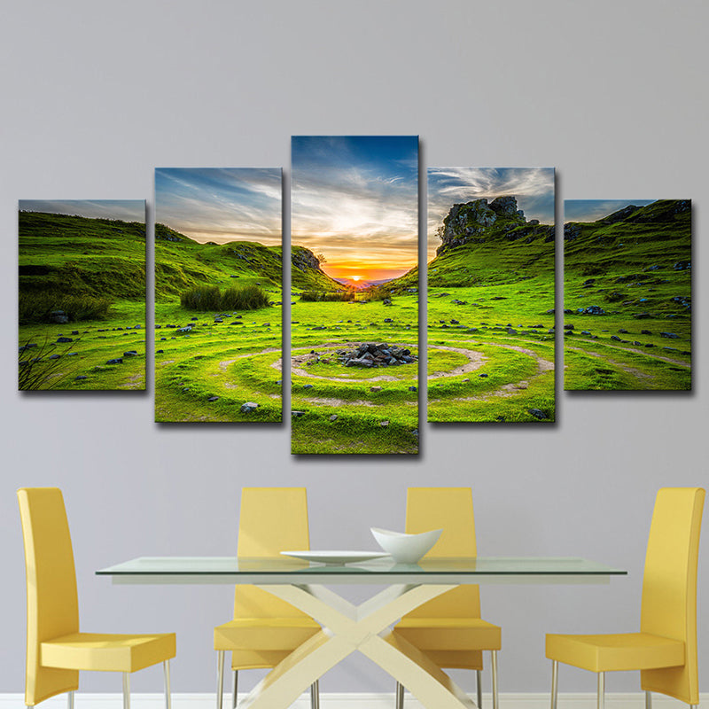 Majestic Stone Circle Landscape Canvas Art for House Corridor, Green, Multi-Piece Clearhalo 'Art Gallery' 'Canvas Art' 'Contemporary Art Gallery' 'Modern' Arts' 1615839