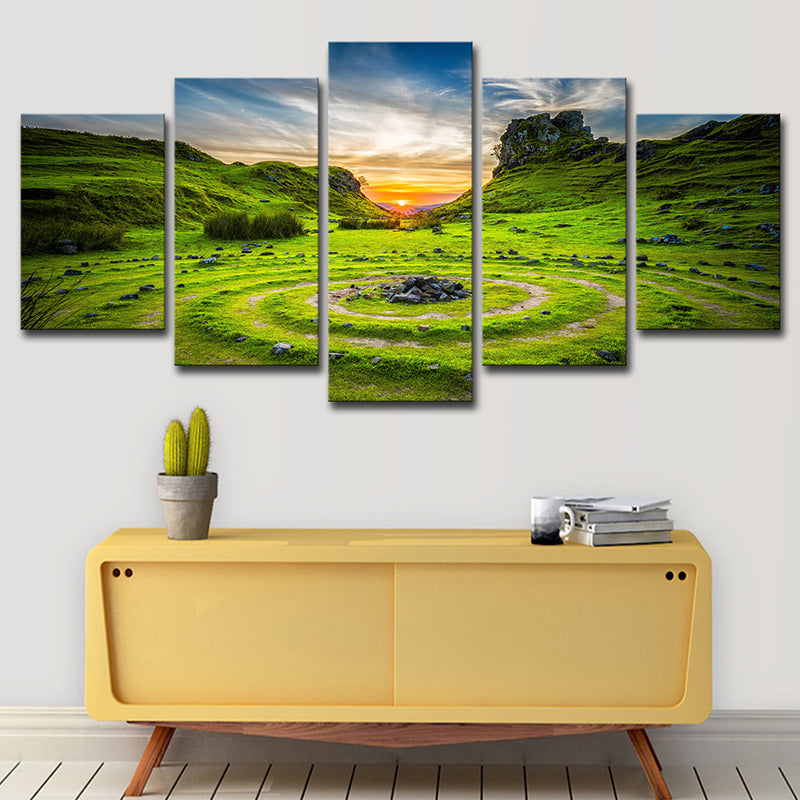 Majestic Stone Circle Landscape Canvas Art for House Corridor, Green, Multi-Piece Clearhalo 'Art Gallery' 'Canvas Art' 'Contemporary Art Gallery' 'Modern' Arts' 1615840
