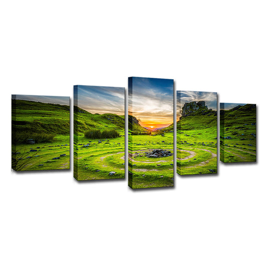 Majestic Stone Circle Landscape Canvas Art for House Corridor, Green, Multi-Piece Clearhalo 'Art Gallery' 'Canvas Art' 'Contemporary Art Gallery' 'Modern' Arts' 1615841