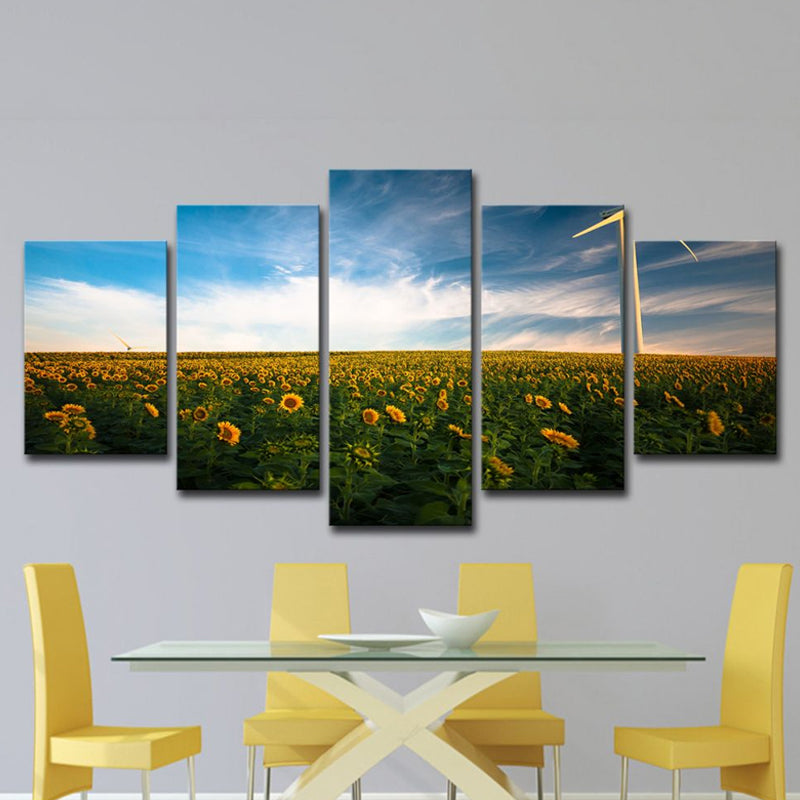Modernist Sunflower Field Wall Art in Yellow Dining Room Wall Decor, Multi-Piece Clearhalo 'Art Gallery' 'Canvas Art' 'Contemporary Art Gallery' 'Modern' Arts' 1615853