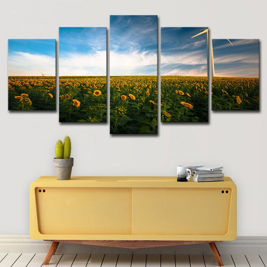 Modernist Sunflower Field Wall Art in Yellow Dining Room Wall Decor, Multi-Piece Clearhalo 'Art Gallery' 'Canvas Art' 'Contemporary Art Gallery' 'Modern' Arts' 1615854