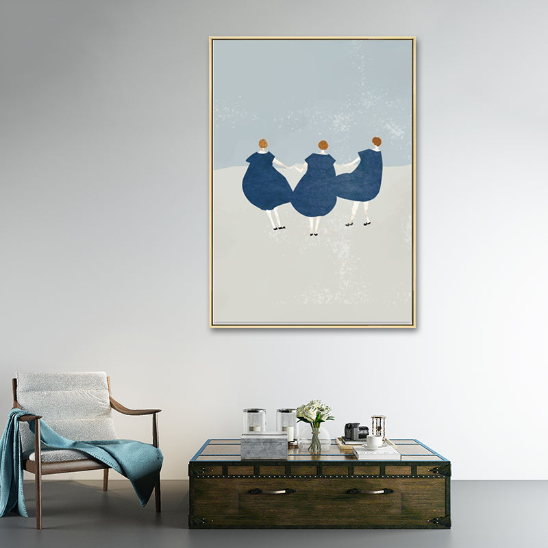 Canvas Texture Painting Nordic Gentleman Holding A Love-Shaped Flower Wall Art Blue Clearhalo 'Arts' 'Canvas Art' 1615859