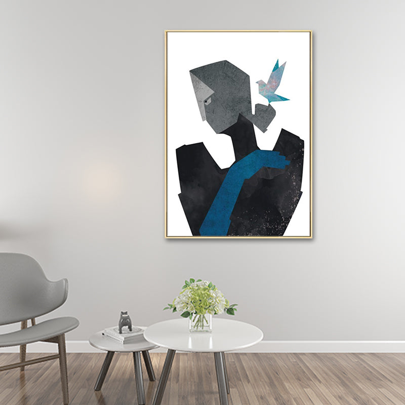 Canvas Texture Painting Nordic Gentleman Holding A Love-Shaped Flower Wall Art Clearhalo 'Arts' 'Canvas Art' 1615867